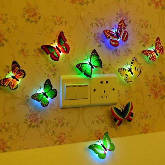 Pack of 6 Glowing LED Butterfly Wall Night Light Stickers